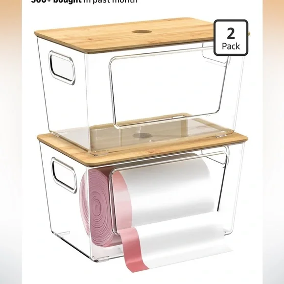 Clear Storage Bins with Bamboo Lids - 2 Pack