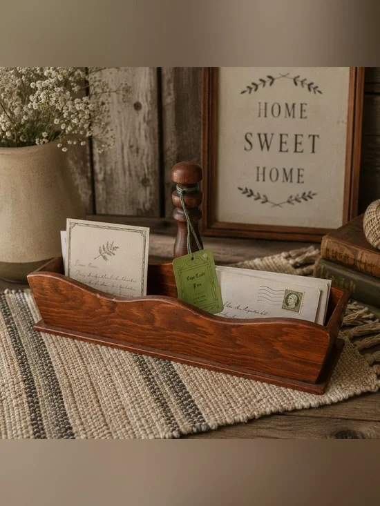 Vintage Cape Craft Pine Wooden Organizer Desktop Caddy Rustic Farmhouse Entryway