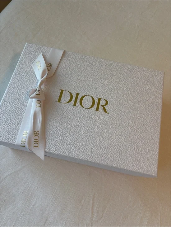 Dior White Gift Box with Gold Logo and Ribbon