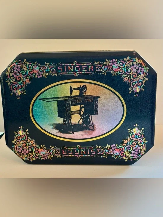 Singer Vintage Sewing Machine Metal Tin Box Bristolware Collectible Storage Case