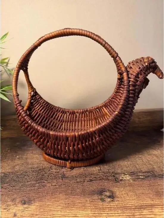 Vintage Woven Wicker Bird Basket