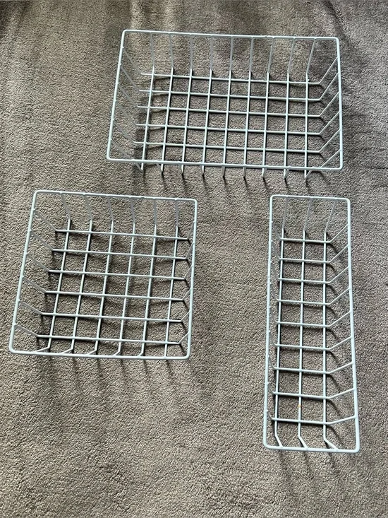 Set of 3 Wire Storage Baskets in White