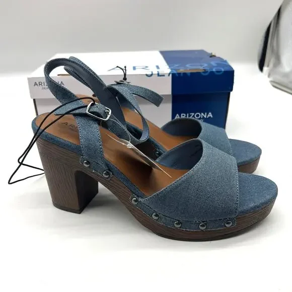 Arizona Jean Co Womens Heather Heeled Sandals Blue Denim Size 9.5M