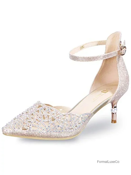 Sequins Rhinestones Kitten Heels Pumps Dress Shoes for Wedding Bride