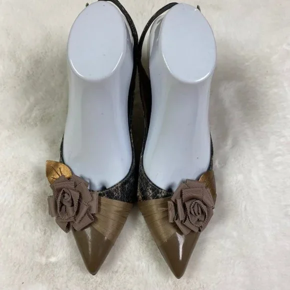 Beverly Feldman VINTAGE Patent Faux Snakeskin Rosette Slingback Heels, size 8.5‎