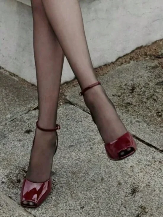 Burgundy Elegant Women's Square Toe High Heels