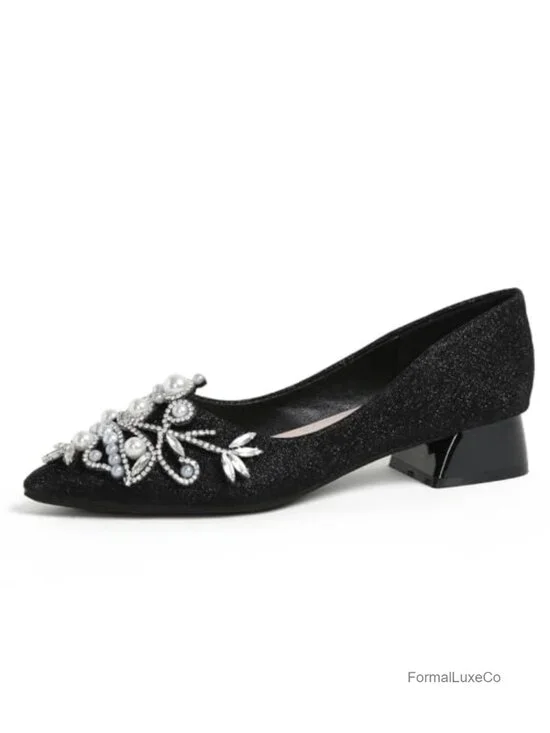 Women's Rhinestone Fashion Pointed Toe Low Heel Dress Wedding Work Business