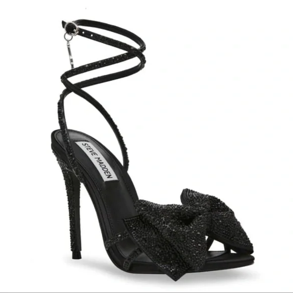 Steve‎ Madden Blossom Black Bedazzled Rhinestone Strappy Heels