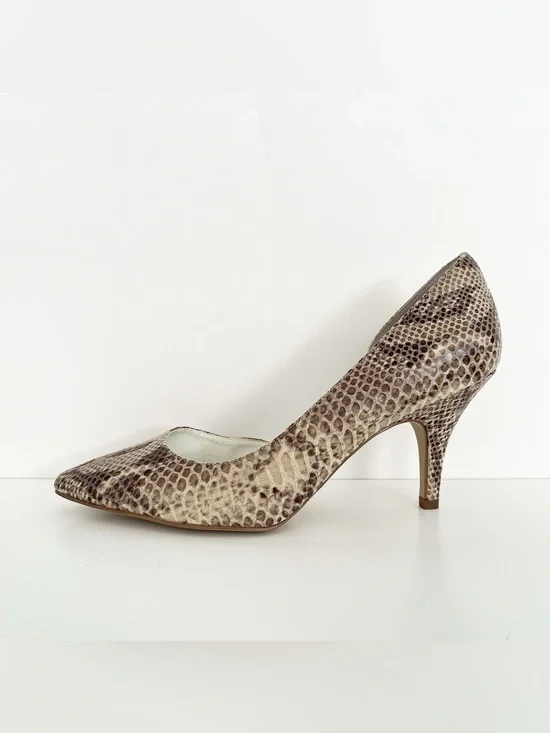 Anne Klein Beige Snake-Print Pointed-Toe Pumps