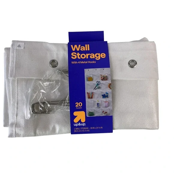 up‎ & up White Fabric Wall Storage Organizer 20 Pockets 38x24 with 4 Metal Hooks