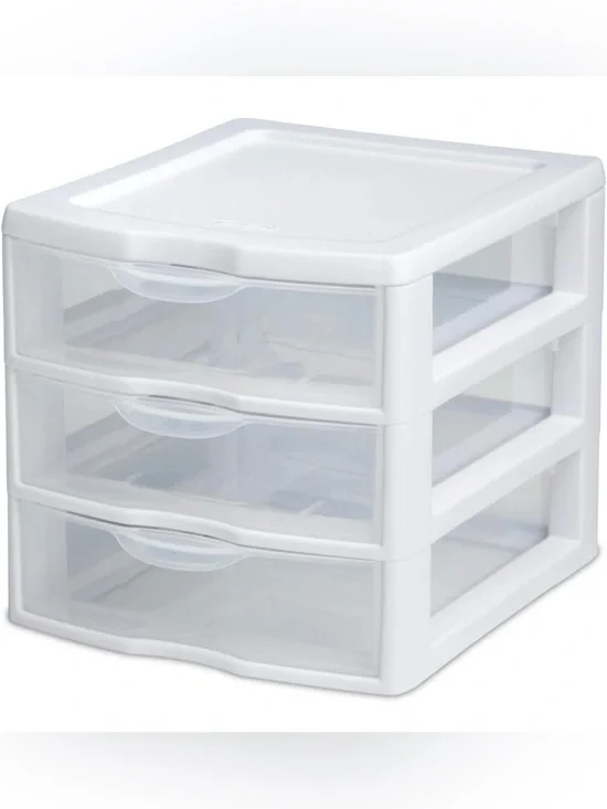 Clear 3 Drawer Desktop Storage Bin Organizer Container White