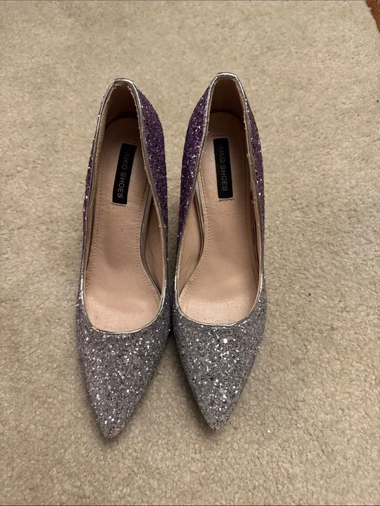 Aiko Glitter Pointed-Toe Pumps in Silver and Purple
