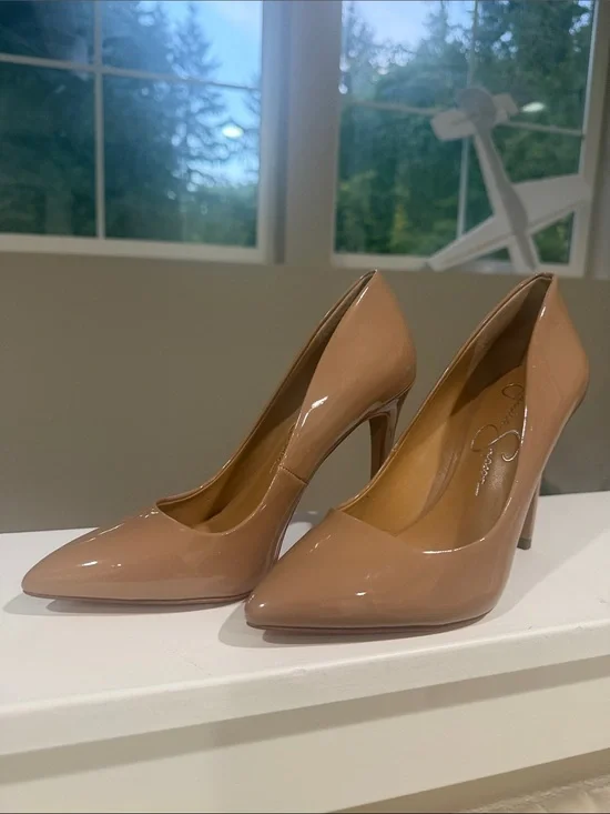 Jessica Simpson Nude Patent Pointed Toe Pumps - Blush Patent