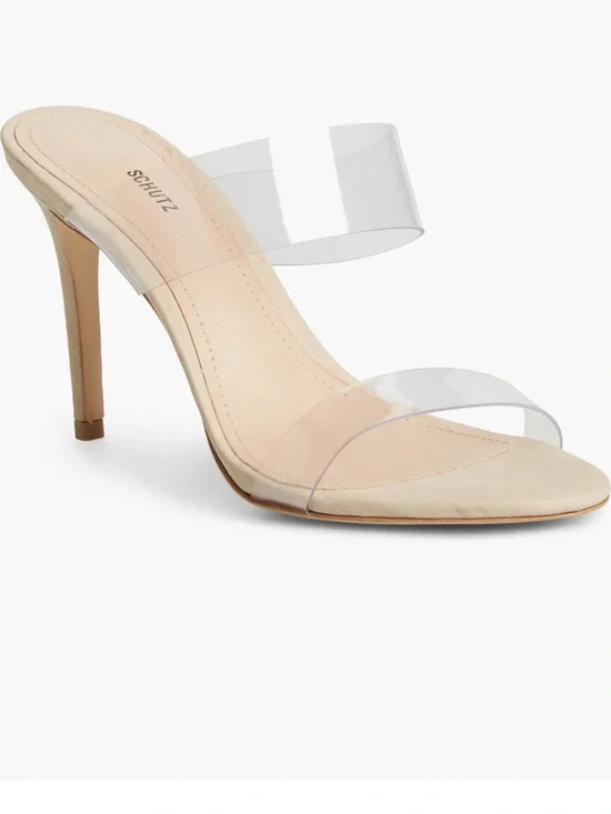 Schutz Ariella Stiletto Sandals heels clear straps slip on 9.5