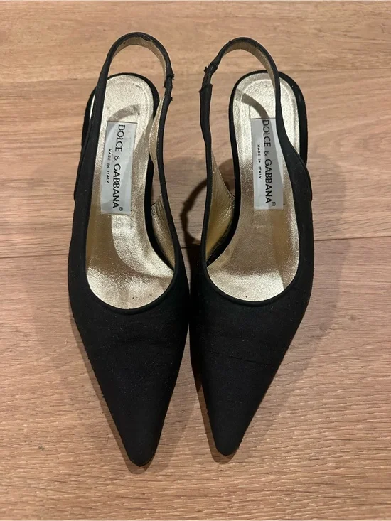 Dolce & Gabbana Black Pointed Toe Slingback Heels
