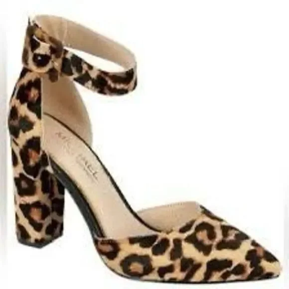 Michael Shannon Size 7.5 Romina Ankle Strap Chunky Heels Cheetah Print Cocktail