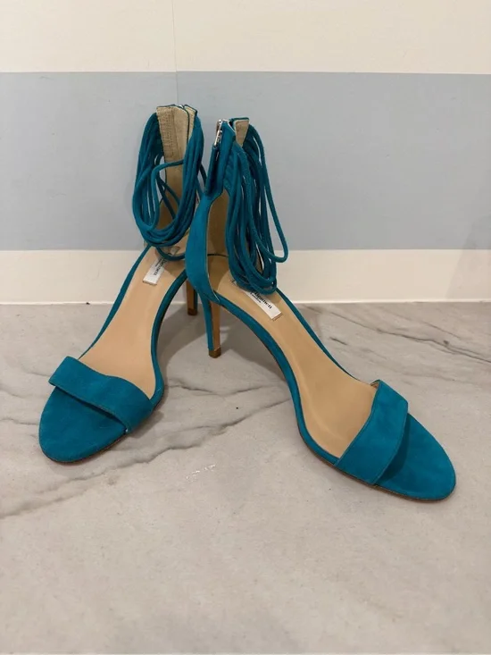 LK Bennett Teal Suede Ankle Wrap Heels Made in Spain 40 (US 8.5/9) NWOT