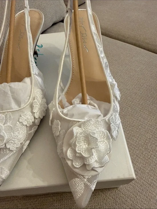 Wedding Ivory Floral Embellished Slingback Pumps - Something Blue. Betsy Johnson