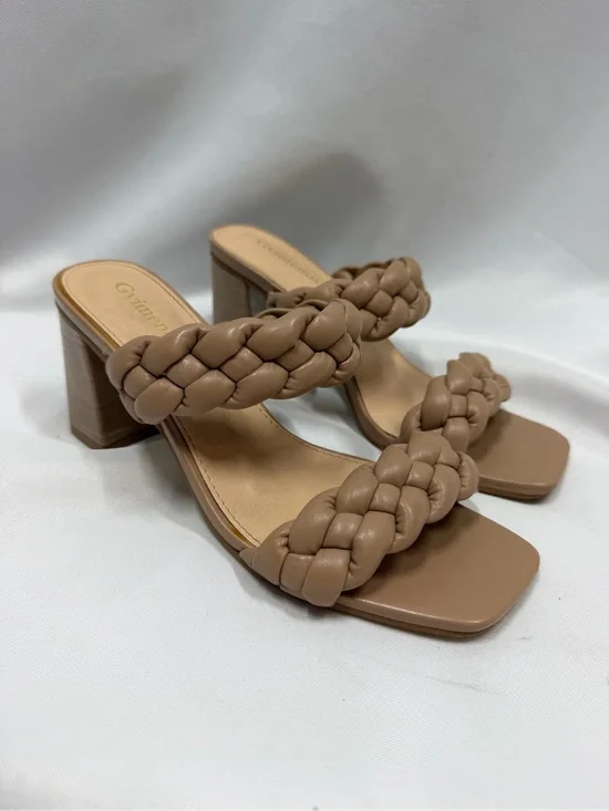 Gvimenos | Square Toe Braided Block Chunky Heel Sandals Tan Women's Size 6.5