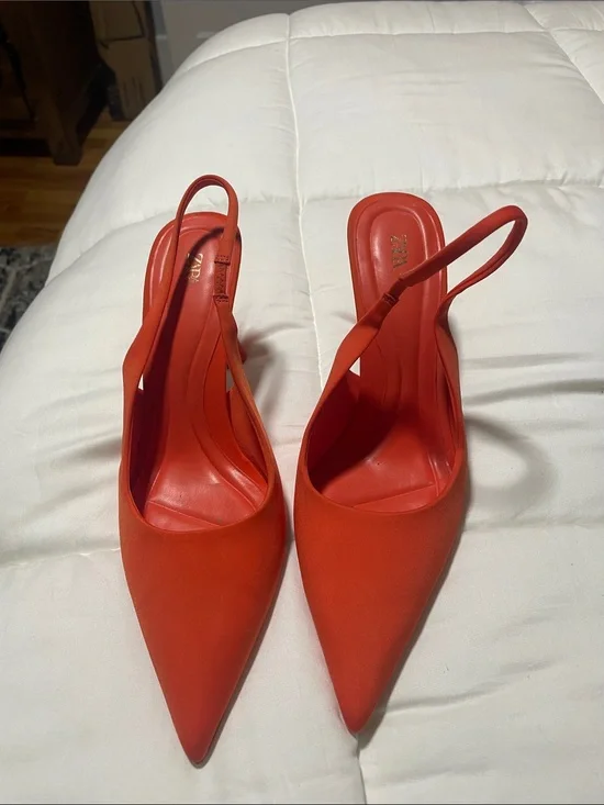 Zara Orange Slingback Pointed Pumps