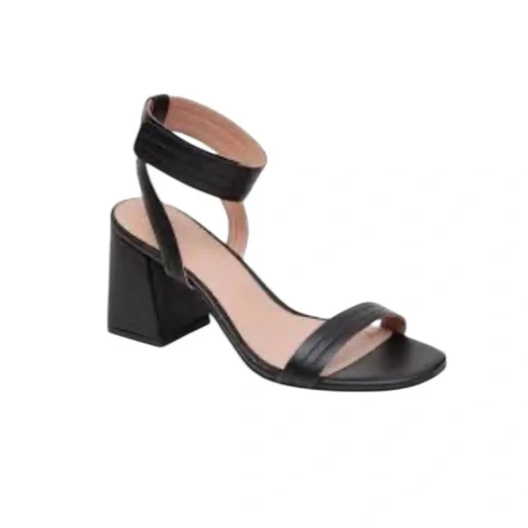 New Linea Paolo Eden Black Ankle‎ Strap Block Heel Sandals Summer Vegan Leather
