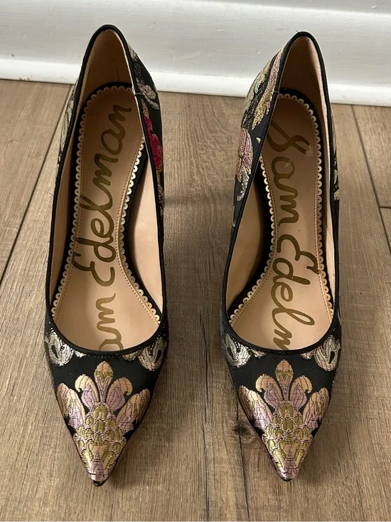 Sam Edelman Black Floral Stillson Pumps Womens Size 7.5