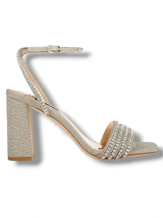 Badgley Mischka Becca Platino Strappy Block Heel Platinum Size 7.5