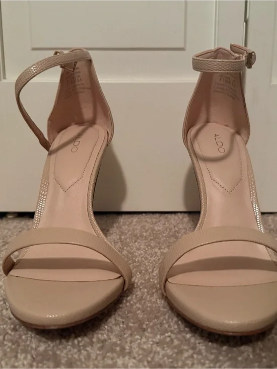 ALDO Beige Ankle-Strap Block Heel Sandals