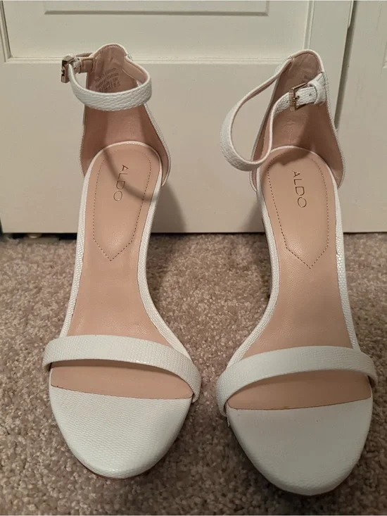 ALDO White Textured Ankle-Strap Sandals