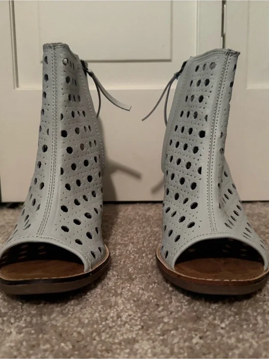 Toms Perforated Open-Toe Ankle Booties - Light Blue