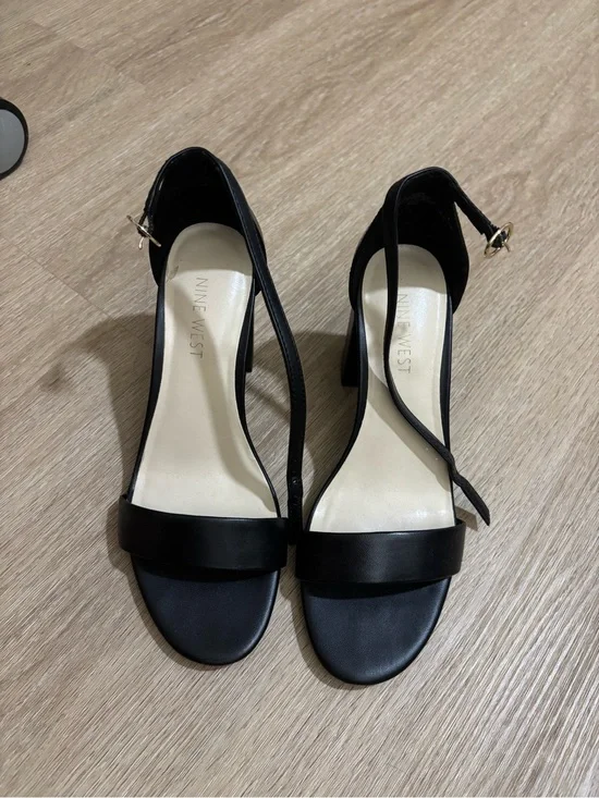 Nine West Black Open-Toe Ankle-Strap Block Heels