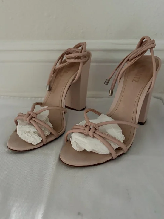 Schutz Nude Blush Strappy Block Heel Sandals