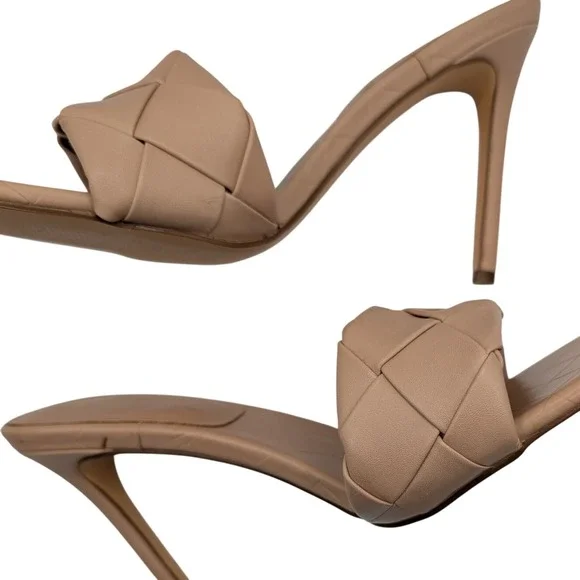 Oliviia Fargiano Women's Nude Woven Slide Heels Square Toe Stiletto‎ Size 7