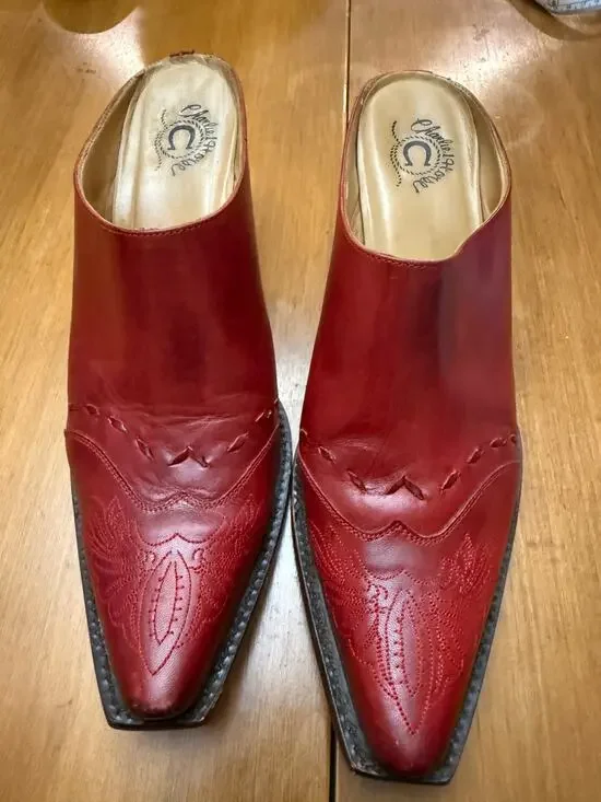 Charlie Horse by Lucchese red Heeled western mules Women's 10 rodeo cowgirl