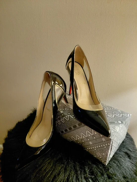 Christian Louboutin Black Cosmo  Patent Leather Heels Size 37