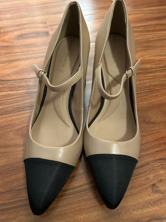 Anne Klein Beige and Black Pointed Bleeker Mary Jane Heels