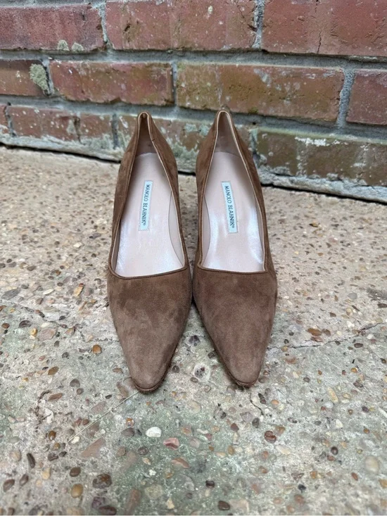 Manolo Blahnik Brown Suede Pointed Toe Pumps