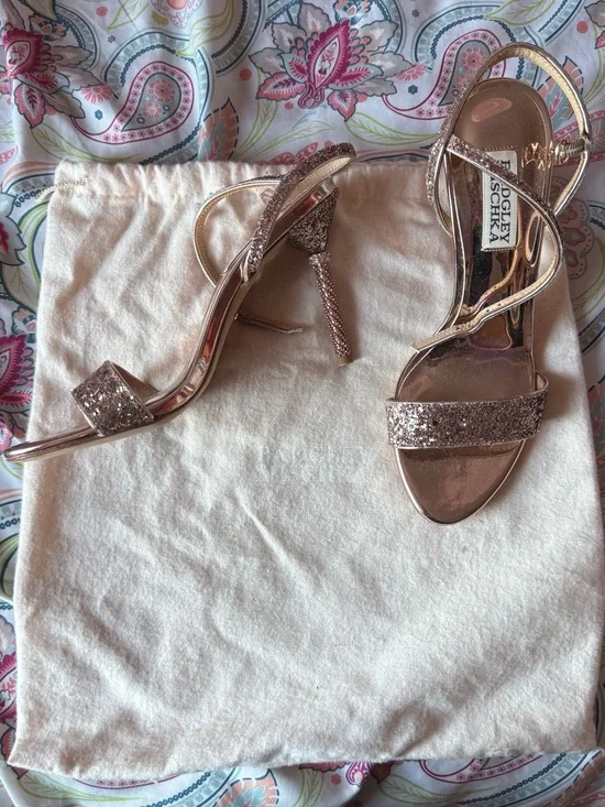 Badgley Mischka Rose Gold Glitter Strap Stilettos