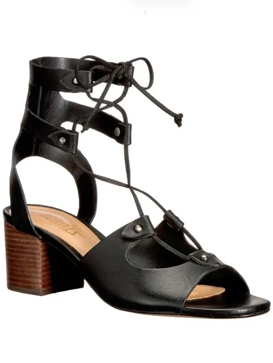 Schutz Monik Black Leather Gladiator Block Heel Sandal Open toe Ankle Strap Pump