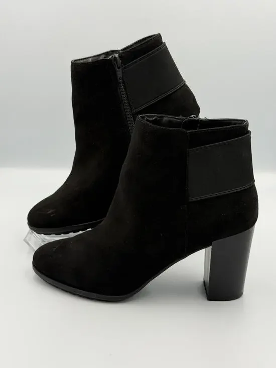 A New Day Black Faux Suede Ankle Booties Womens Size 8 Block Heel Side Zip Boots