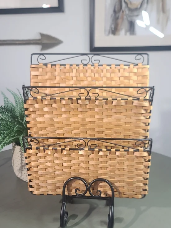 Woven Basket Organizer with Black Metal Accents