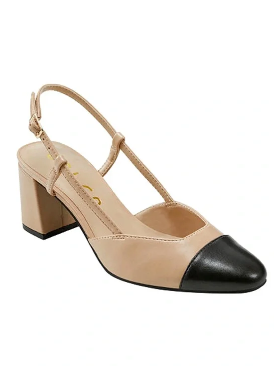 Unisa Unhavie Slingback Block Heel Pumps Nude & Black 7.5 Block Heel