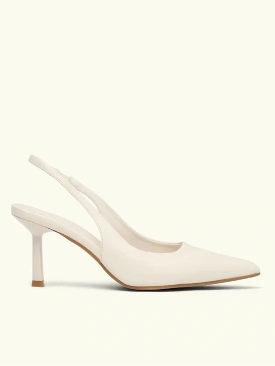 Meshki Cream Slingback Pointed-Toe Mid Heels