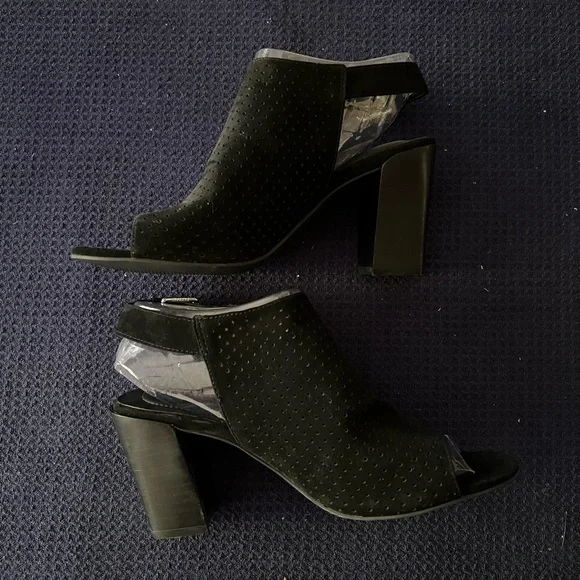 Adam Tucker Black Suede Block Heel Sandals