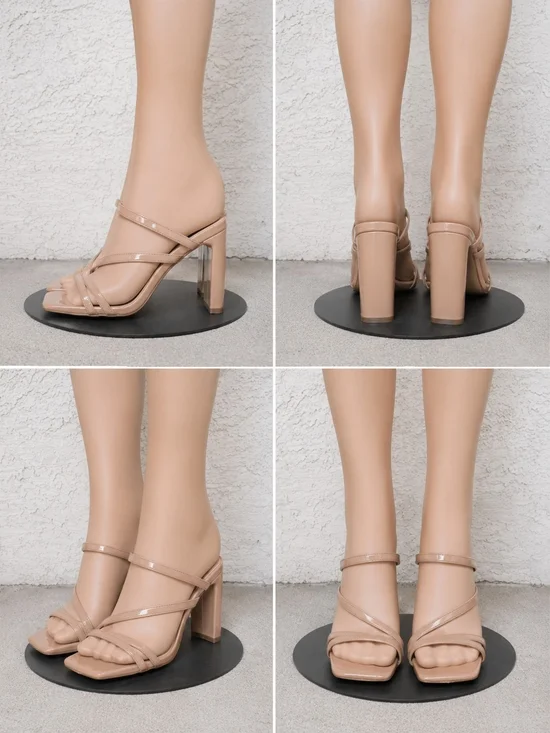 Nude Strappy Block Heel Sandals - Women
