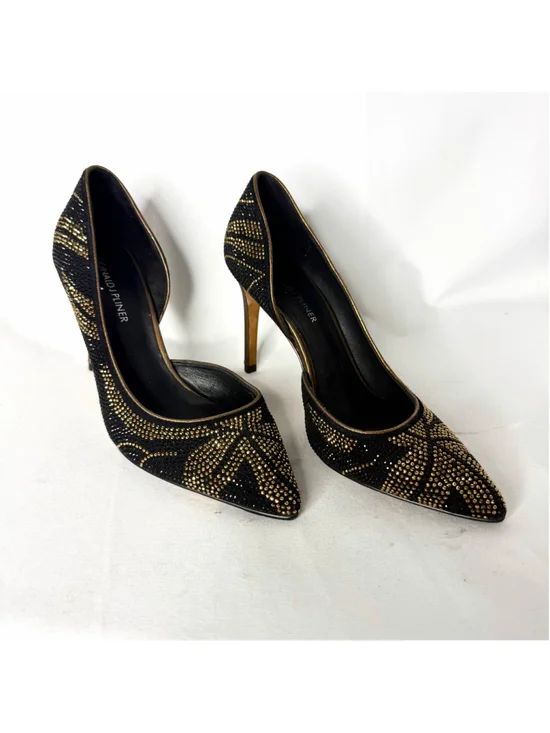 Donald J Pliner Black & Gold Rhinestone Pointed Toe Stiletto Heels Size 7.5