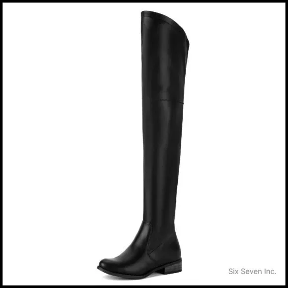 Thigh High Boots Pointed Toe Low Block Heel Stretch Elegant Y2K Chic