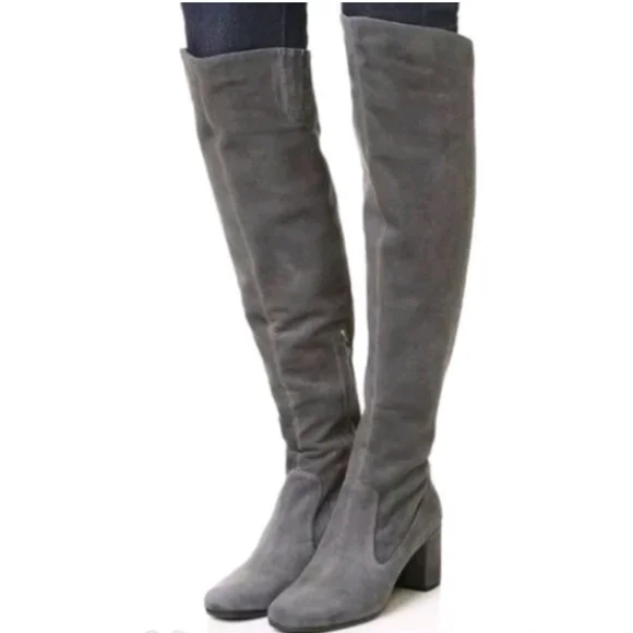 Steve Madden Jacoby Over the Knee Vegan Suede Boots Gray Size 7.5 Pointed Toe