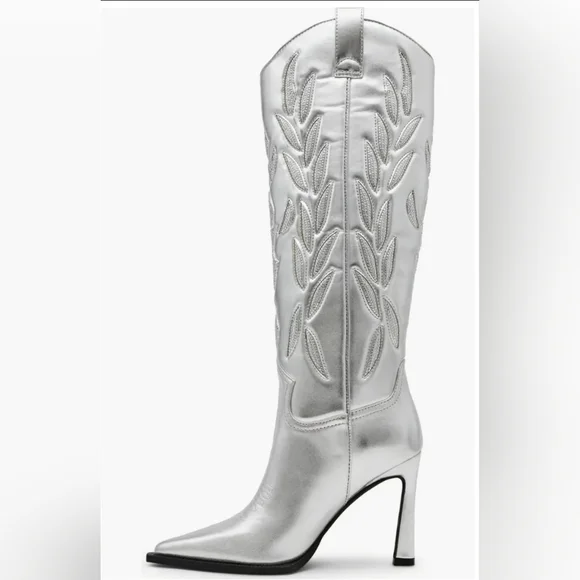 🩶▪️Steve Madden ▪️silver Kinzee Rhinestone Stiletto Western Tall Boots Size 8.5