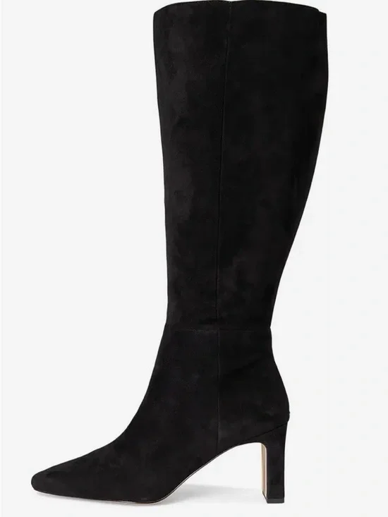 Classic Sam Edelman Sylvia Style Knee High Suede Black Boots side half zip 6